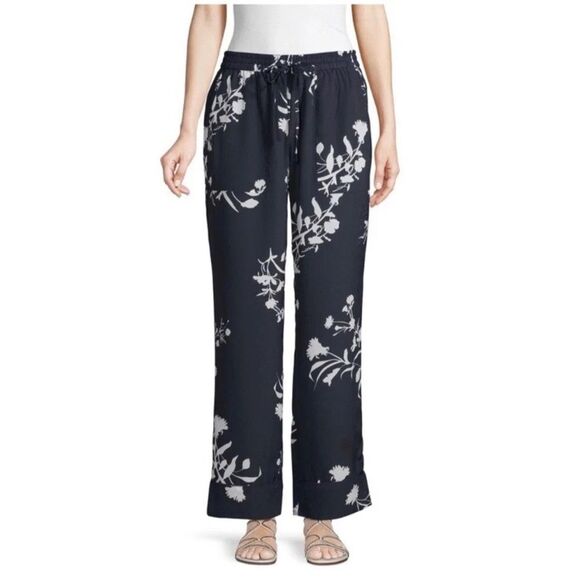 NEW JOIE Daltona Floral Print Wide Leg Pant Women Size Medium Navy Blue Palazzo - Picture 2 of 13